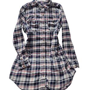 Forever 21 Plaid Flannel Tunic Shirt Navy & Red Large